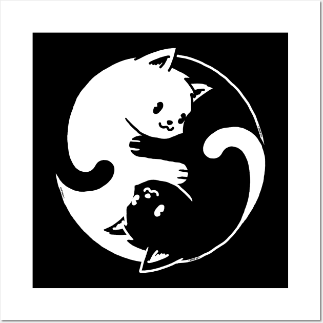 Yin Yang Cat Black & White Wall Art by vo_maria